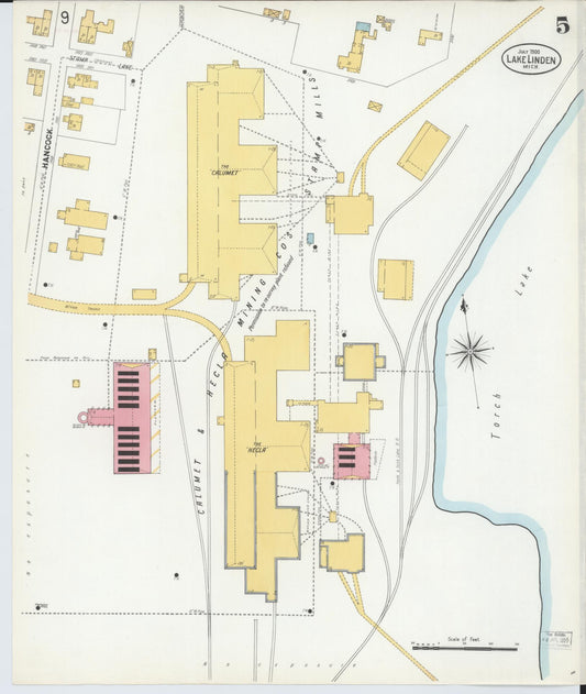 Sanborn Fire Insurance Map from Lake Linden, Houghton County, Michigan (1900), Sheet #0005 - Historic Sanborn Fire Insurance Map Print, vintage old map wall art, antique decor, genealogy gift, Michigan Michigan map