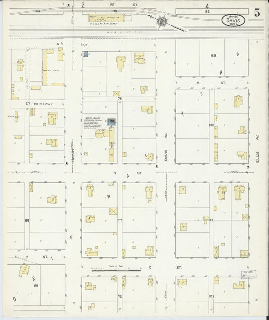Sanborn Fire Insurance Map from Davis, Murray County, Oklahoma (1914), Sheet #0005 - Historic Sanborn Fire Insurance Map Print, vintage old map wall art, antique decor, genealogy gift, Oklahoma Oklahoma map