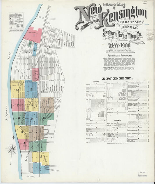 Sanborn Fire Insurance Map from New Kensington, Westmoreland County, Pennsylvania (1900), Sheet #0001 - Historic Sanborn Fire Insurance Map Print, vintage old map wall art, antique decor, genealogy gift, Pennsylvania Pennsylvania map