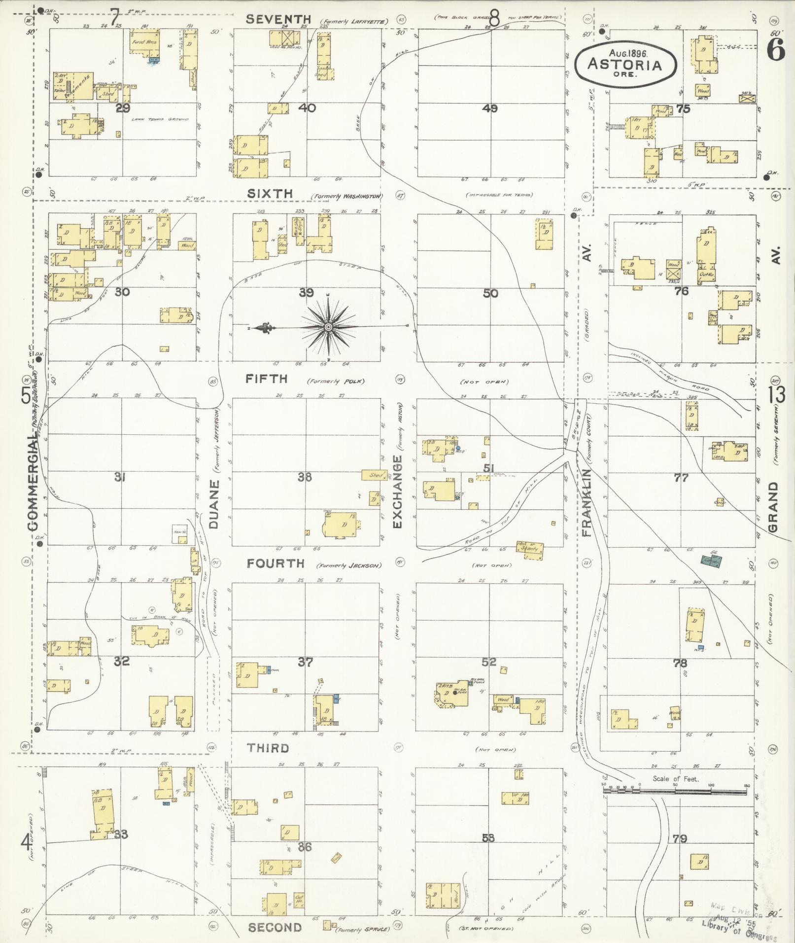 Sanborn Fire Insurance Map from Astoria, Clatsop County, Oregon (1896), Sheet #0006 - Complete Map Set gallery image, historic Sanborn map, vintage wall art, Oregon Oregon