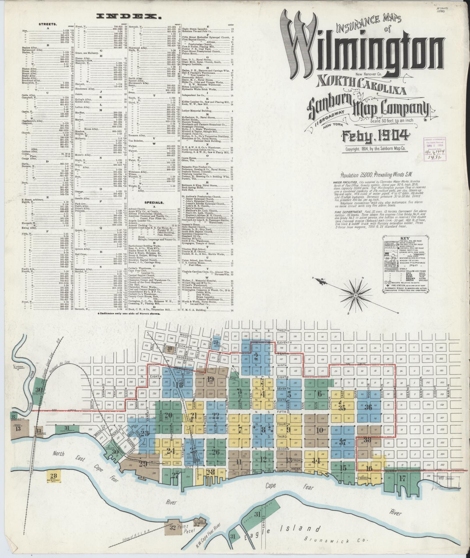 Sanborn Fire Insurance Map from Wilmington, New Hanover County, North Carolina (1904), Sheet #0001 - Complete Map Set gallery image, historic Sanborn map, vintage wall art, North Carolina North Carolina