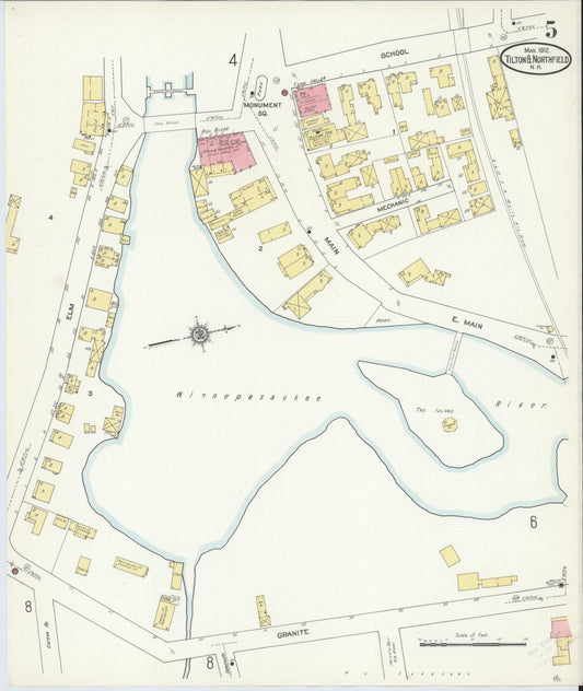 Sanborn Fire Insurance Map from Tilton, Belknap County, New Hampshire (1912), Sheet #0005 - Historic Sanborn Fire Insurance Map Print, vintage old map wall art, antique decor, genealogy gift, New Hampshire New Hampshire map
