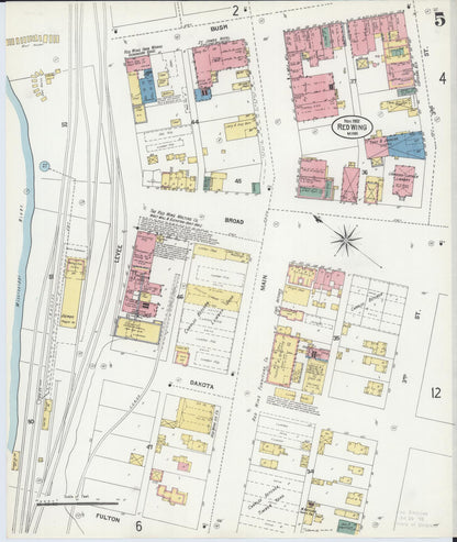 Sanborn Fire Insurance Map from Red Wing, Goodhue County, Minnesota (1902), Sheet #0005 - Historic Sanborn Fire Insurance Map Print, vintage old map wall art, antique decor, genealogy gift, Minnesota Minnesota map