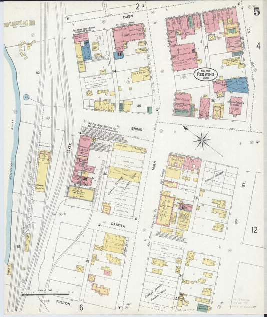 Sanborn Fire Insurance Map from Red Wing, Goodhue County, Minnesota (1902), Sheet #0005 - Historic Sanborn Fire Insurance Map Print, vintage old map wall art, antique decor, genealogy gift, Minnesota Minnesota map