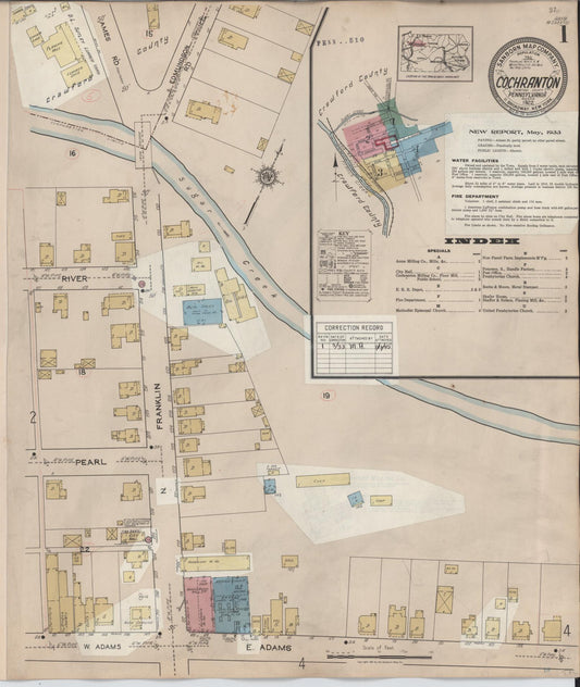 Sanborn Fire Insurance Map from Cochranton, Crawford County, Pennsylvania (1933), Sheet #0001 - Historic Sanborn Fire Insurance Map Print, vintage old map wall art, antique decor, genealogy gift, Pennsylvania Pennsylvania map