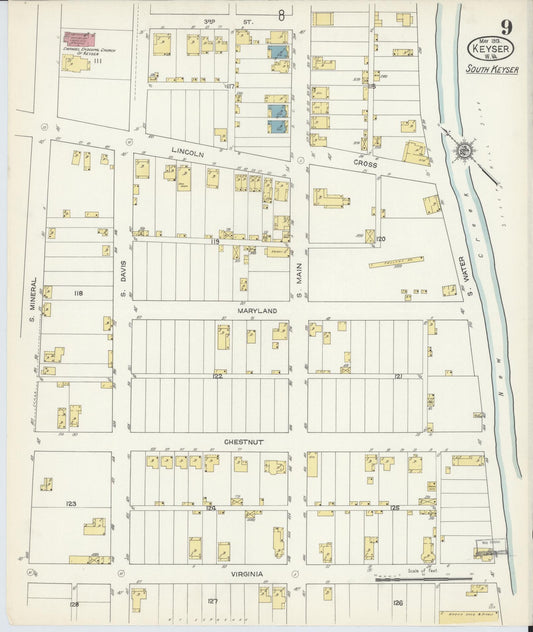 Sanborn Fire Insurance Map from Keyser, Mineral County, West Virginia (1913), Sheet #0009 - Historic Sanborn Fire Insurance Map Print, vintage old map wall art, antique decor, genealogy gift, West Virginia West Virginia map