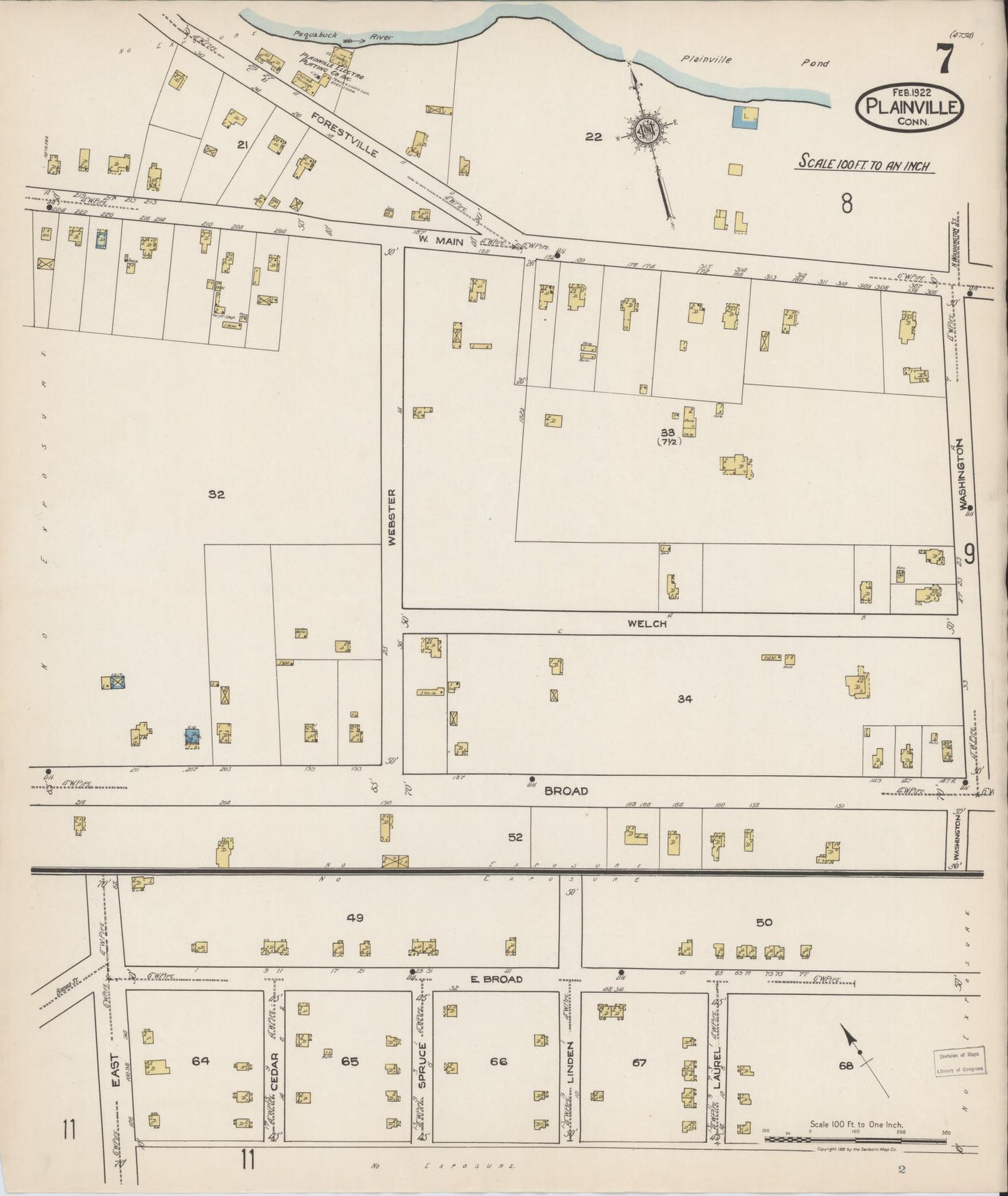 Sanborn Fire Insurance Map from Plainville, Hartford County, Connecticut (1922), Sheet #0007 - Complete Map Set gallery image, historic Sanborn map, vintage wall art, Connecticut Connecticut