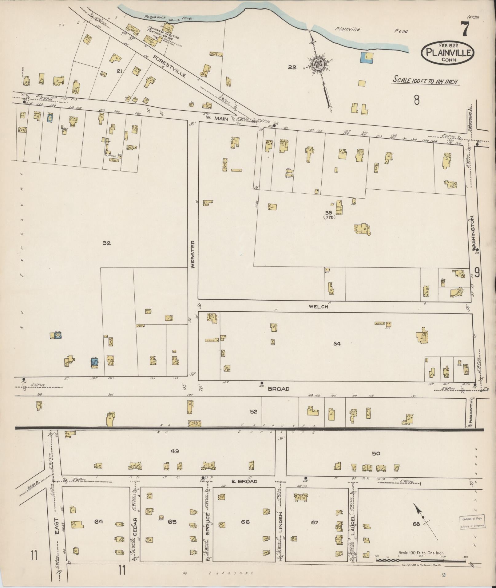 Sanborn Fire Insurance Map from Plainville, Hartford County, Connecticut (1922), Sheet #0007 - Complete Map Set gallery image, historic Sanborn map, vintage wall art, Connecticut Connecticut