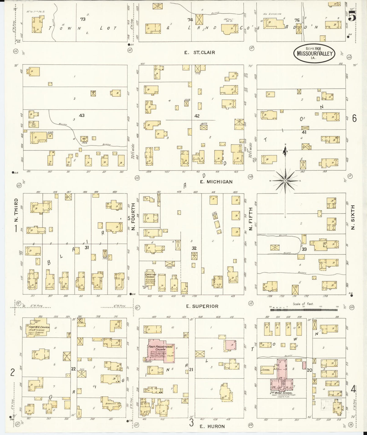 Sanborn Fire Insurance Map from Missouri Valley, Harrison County, Iowa (1908), Sheet #0005 - Historic Sanborn Fire Insurance Map Print, vintage old map wall art