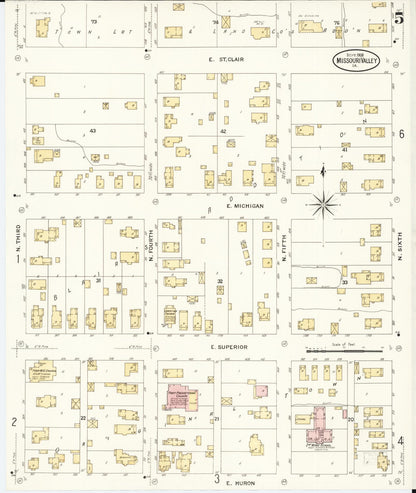 Sanborn Fire Insurance Map from Missouri Valley, Harrison County, Iowa (1908), Sheet #0005 - Historic Sanborn Fire Insurance Map Print, vintage old map wall art