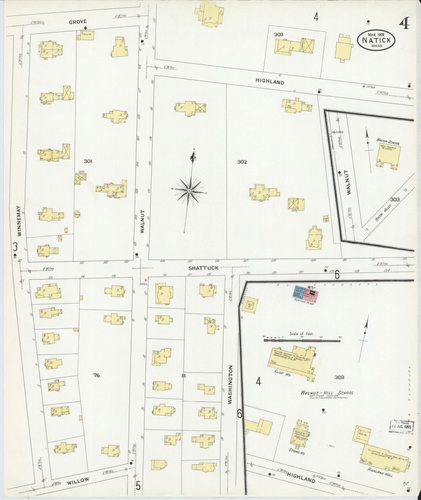 Sanborn Fire Insurance Map from Natick, Middlesex County, Massachusetts (1909), Sheet #0004 - Complete Map Set gallery image, historic Sanborn map, vintage wall art, Massachusetts Massachusetts