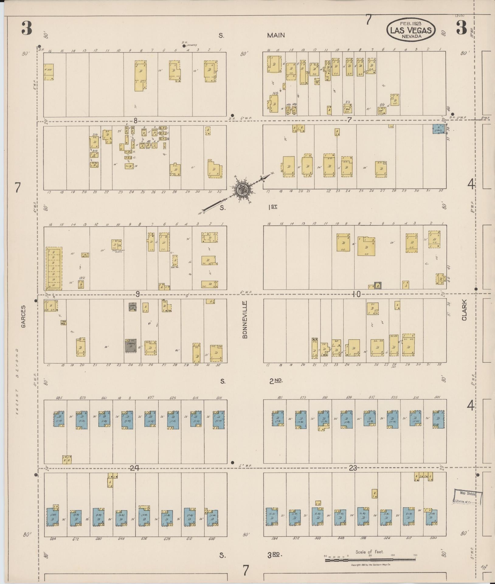 Sanborn Fire Insurance Map from Las Vegas, Clark County, Nevada (1923), Sheet #0003 - Complete Map Set gallery image, historic Sanborn map, vintage wall art, Nevada Nevada
