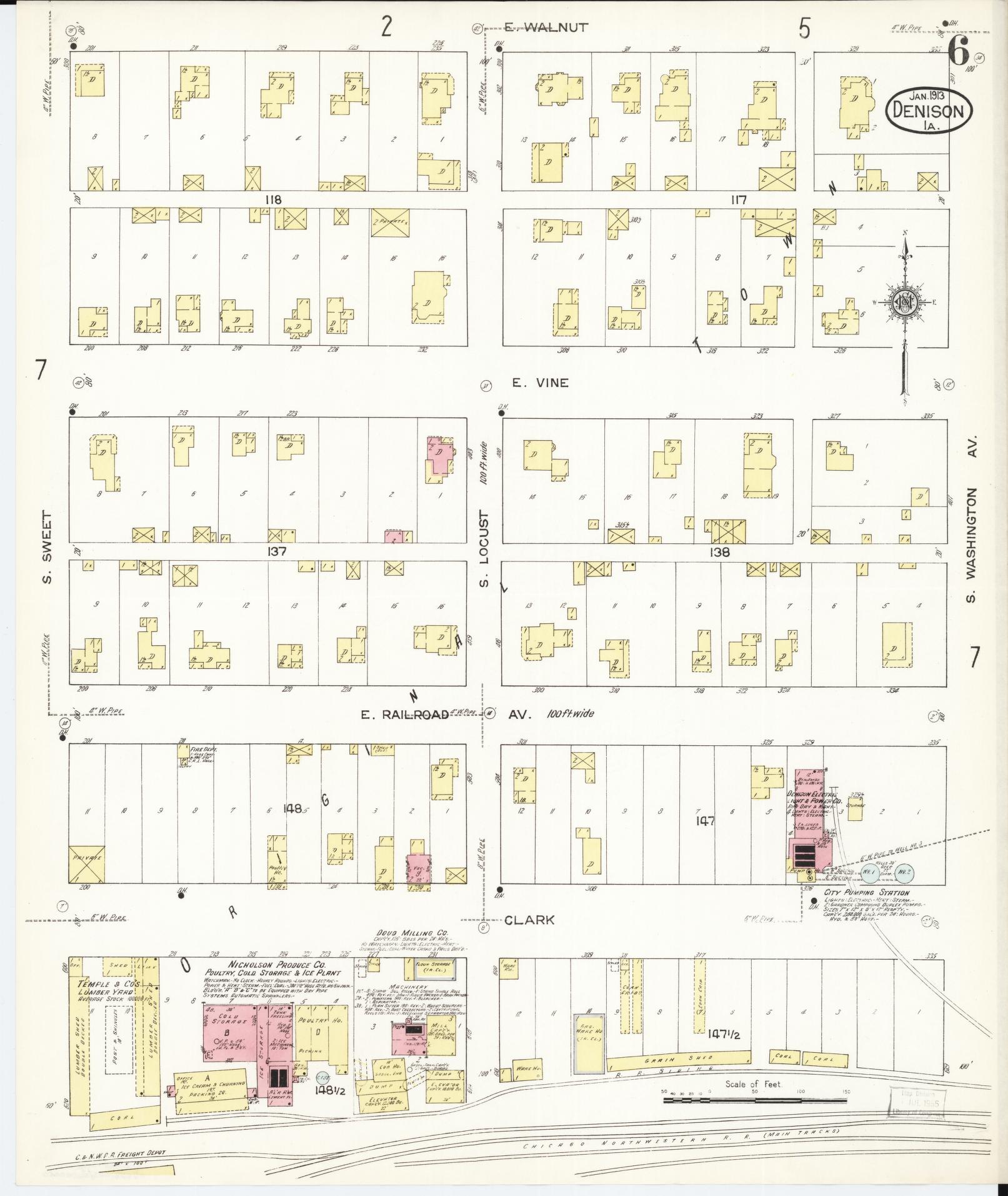 Sanborn Fire Insurance Map from Denison, Crawford County, Iowa (1913), Sheet #0006 - Historic Sanborn Fire Insurance Map Print, vintage old map wall art