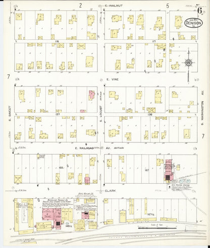 Sanborn Fire Insurance Map from Denison, Crawford County, Iowa (1913), Sheet #0006 - Historic Sanborn Fire Insurance Map Print, vintage old map wall art