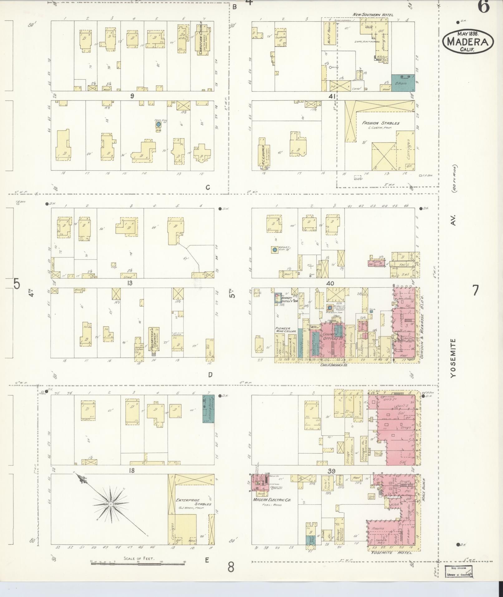 Sanborn Fire Insurance Map from Madera, Madera County, California (1898), Sheet #0006 - Historic Sanborn Fire Insurance Map Print, vintage old map wall art, antique decor, genealogy gift, California California map