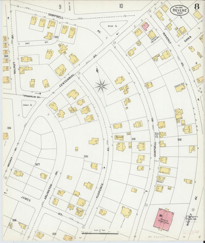 Sanborn Fire Insurance Map from Revere, Suffolk County, Massachusetts (1900), Sheet #0008 - Historic Sanborn Fire Insurance Map Print, vintage old map wall art, antique decor, genealogy gift, Massachusetts Massachusetts map