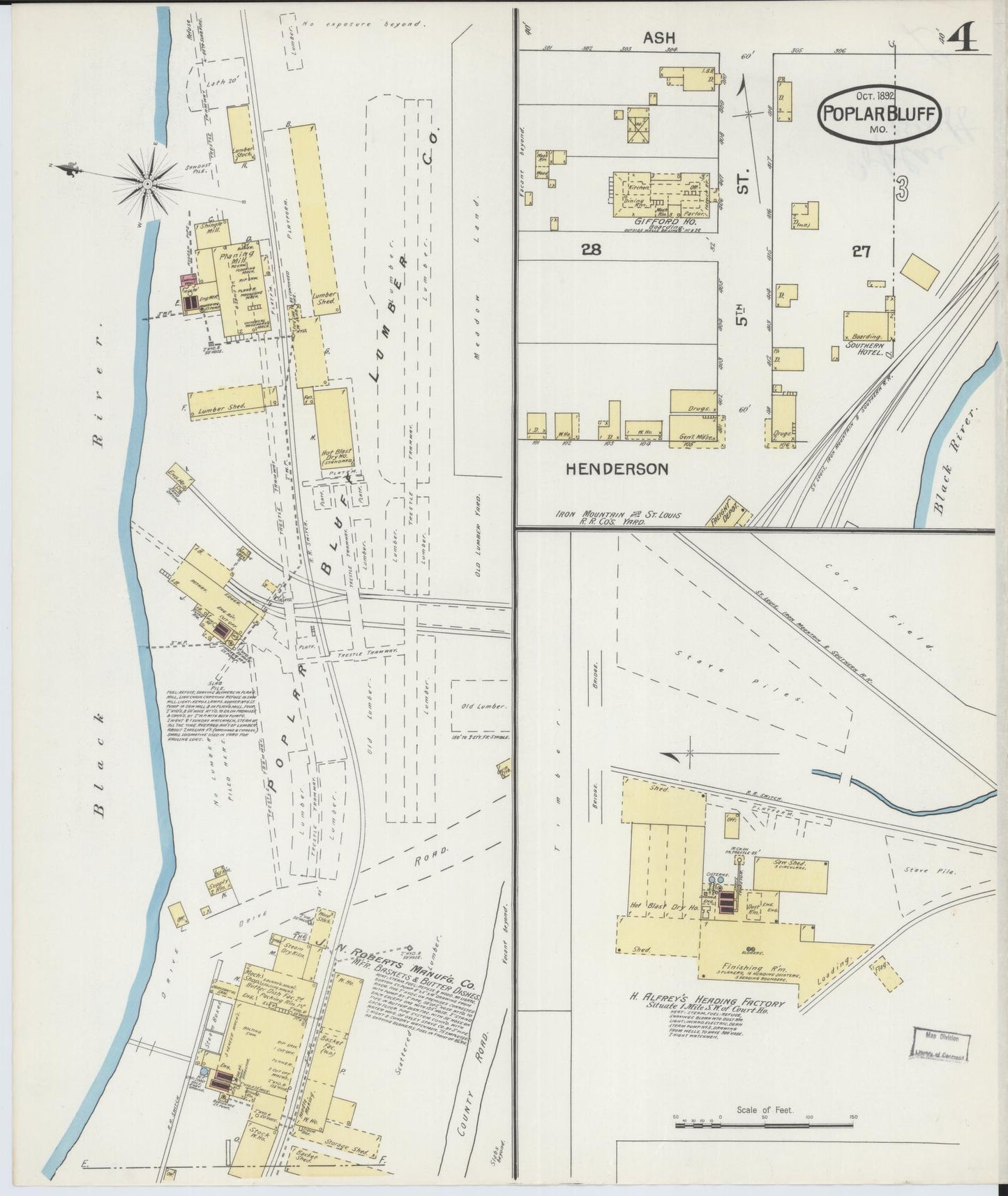 Sanborn Fire Insurance Map from Poplar Bluff, Butler County, Missouri (1892), Sheet #0004 - Complete Map Set gallery image, historic Sanborn map, vintage wall art, Missouri Missouri