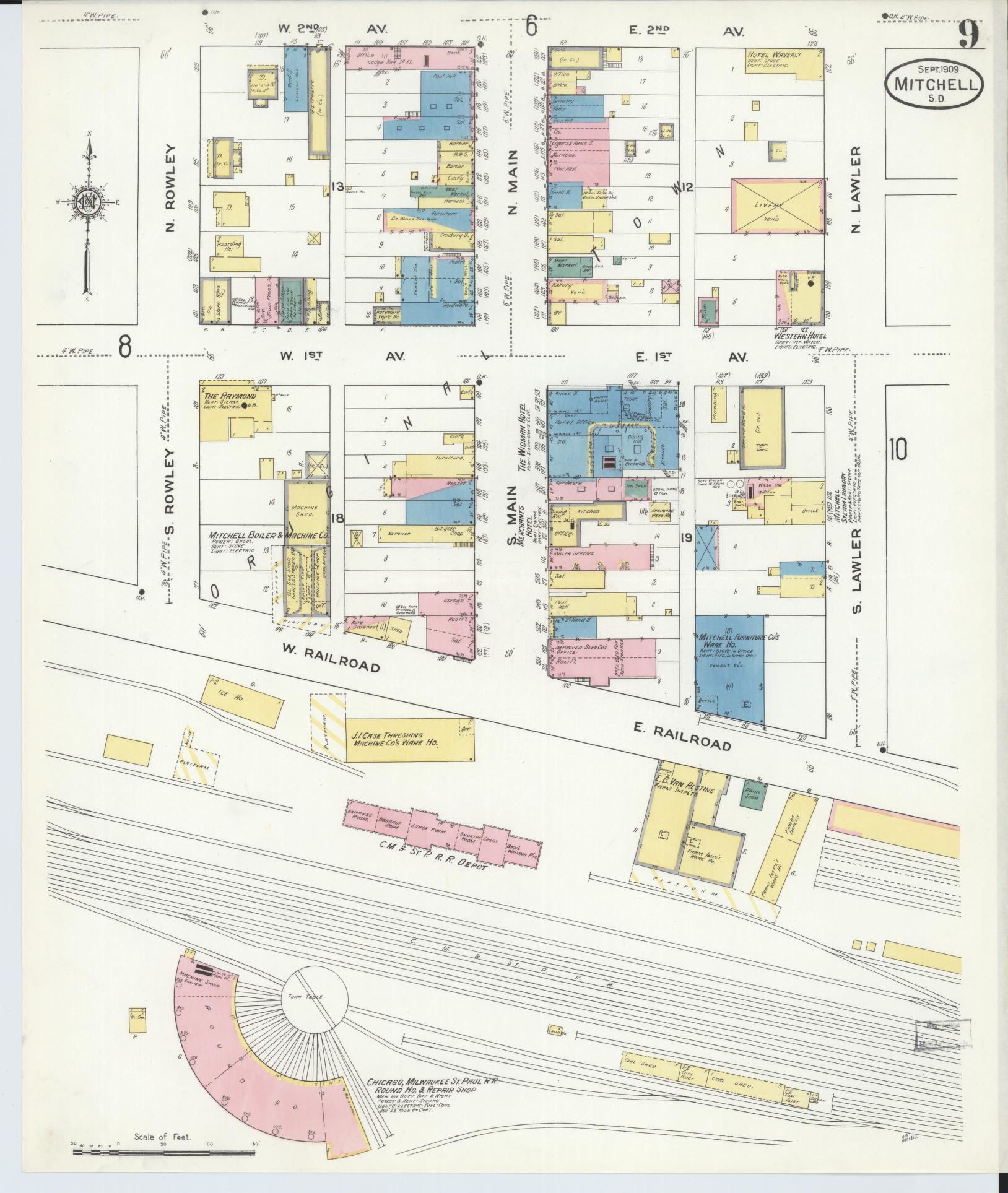 Sanborn Fire Insurance Map from Mitchell, Davison County, South Dakota (1909), Sheet #0009 - Historic Sanborn Fire Insurance Map Print, vintage old map wall art, antique decor, genealogy gift, South Dakota South Dakota map