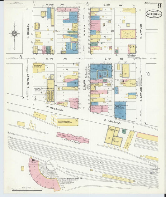 Sanborn Fire Insurance Map from Mitchell, Davison County, South Dakota (1909), Sheet #0009 - Historic Sanborn Fire Insurance Map Print, vintage old map wall art, antique decor, genealogy gift, South Dakota South Dakota map