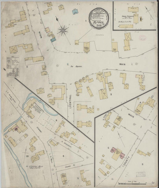 Sanborn Fire Insurance Map from Alfred, York County, Maine (1894), Sheet #0001 - Historic Sanborn Fire Insurance Map Print, vintage old map wall art, antique decor, genealogy gift, Maine Maine map