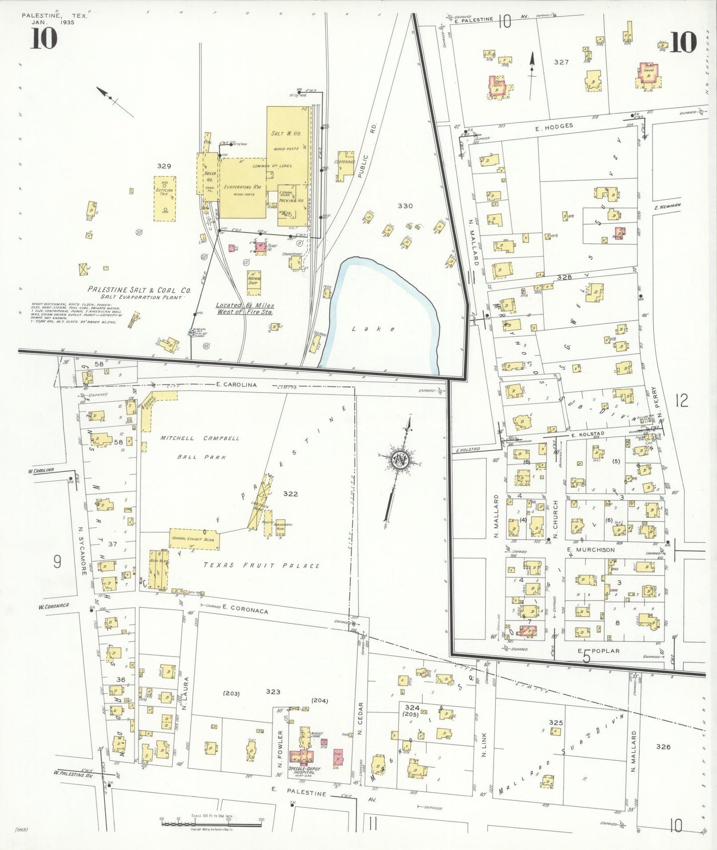 Sanborn Fire Insurance Map from Palestine, Anderson County, Texas (1935), Sheet #0010 - Historic Sanborn Fire Insurance Map Print, vintage old map wall art, antique decor, genealogy gift, Texas Texas map