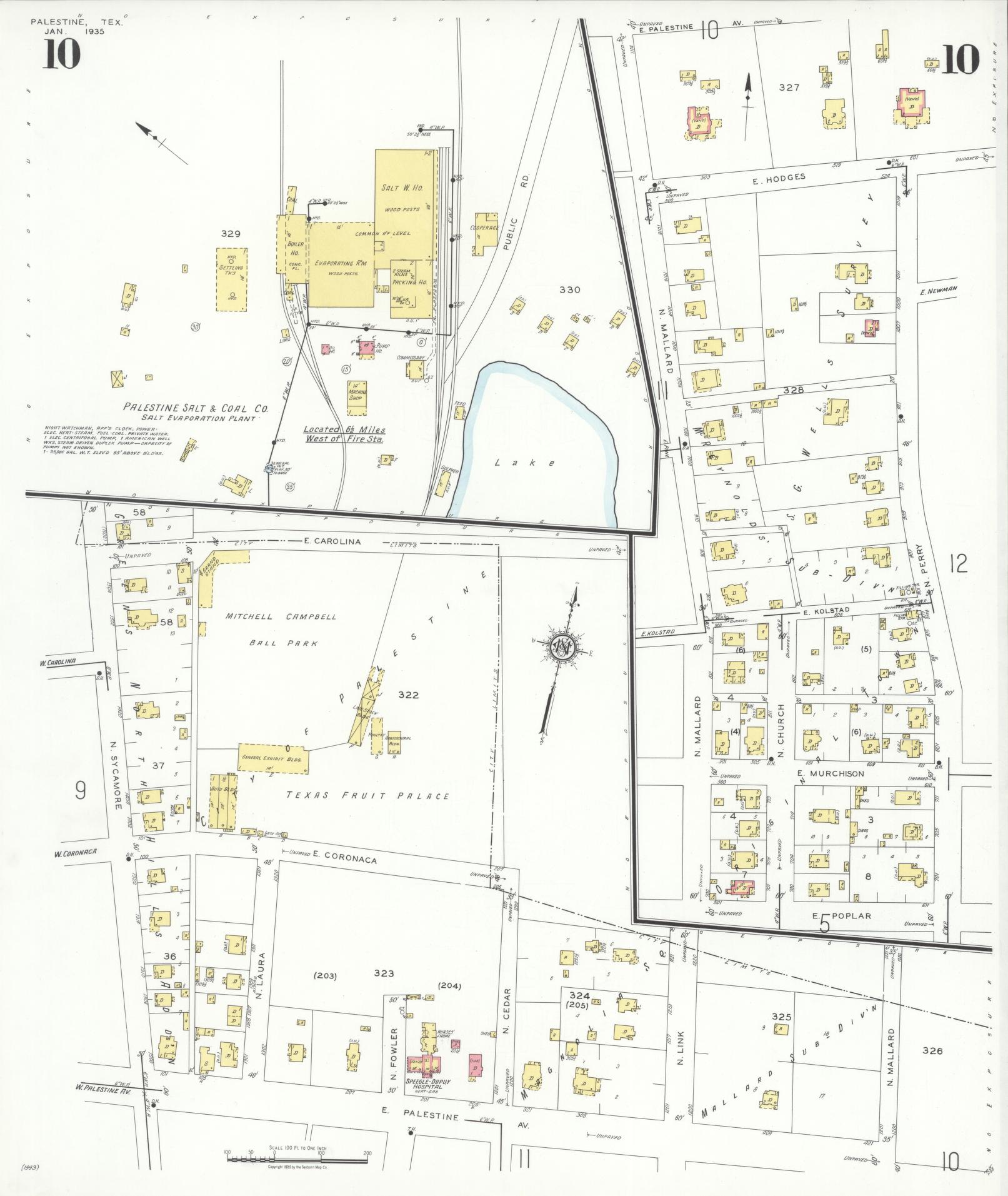 Sanborn Fire Insurance Map from Palestine, Anderson County, Texas (1935), Sheet #0010 - Historic Sanborn Fire Insurance Map Print, vintage old map wall art, antique decor, genealogy gift, Texas Texas map