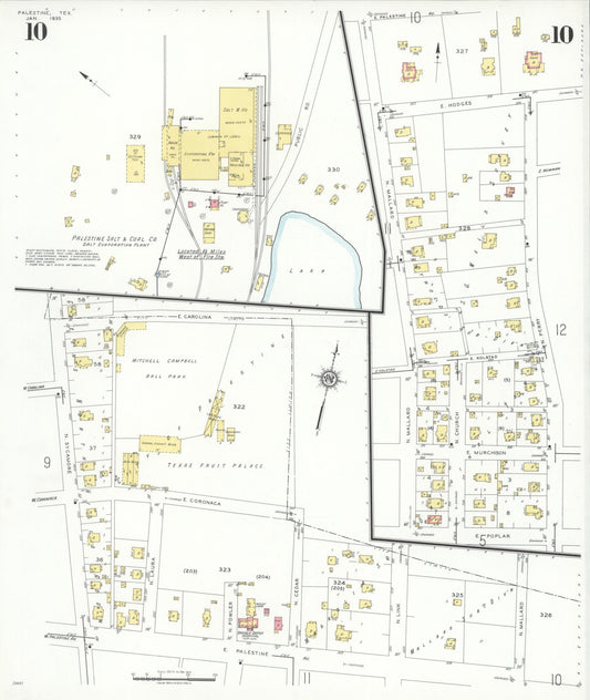 Sanborn Fire Insurance Map from Palestine, Anderson County, Texas (1935), Sheet #0010 - Historic Sanborn Fire Insurance Map Print, vintage old map wall art, antique decor, genealogy gift, Texas Texas map