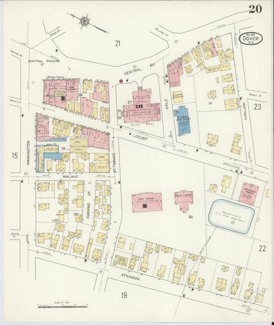Sanborn Fire Insurance Map from Dover, Strafford County, New Hampshire (1912), Sheet #0020 - Historic Sanborn Fire Insurance Map Print, vintage old map wall art, antique decor, genealogy gift, New Hampshire New Hampshire map