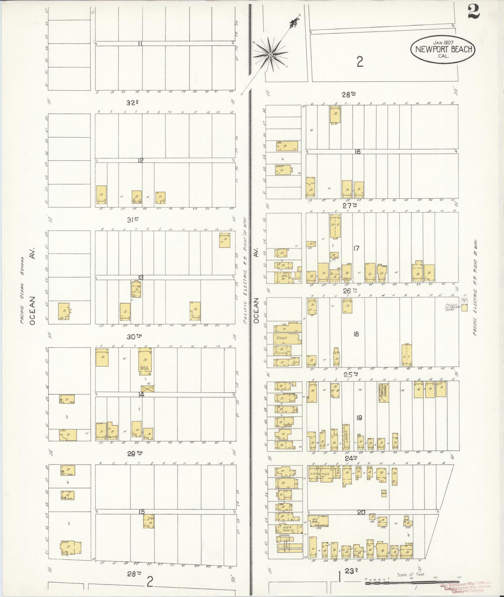 Sanborn Fire Insurance Map from Newport Beach, Orange County, California (1907), Sheet #0002 - Complete Map Set gallery image, historic Sanborn map, vintage wall art, California California