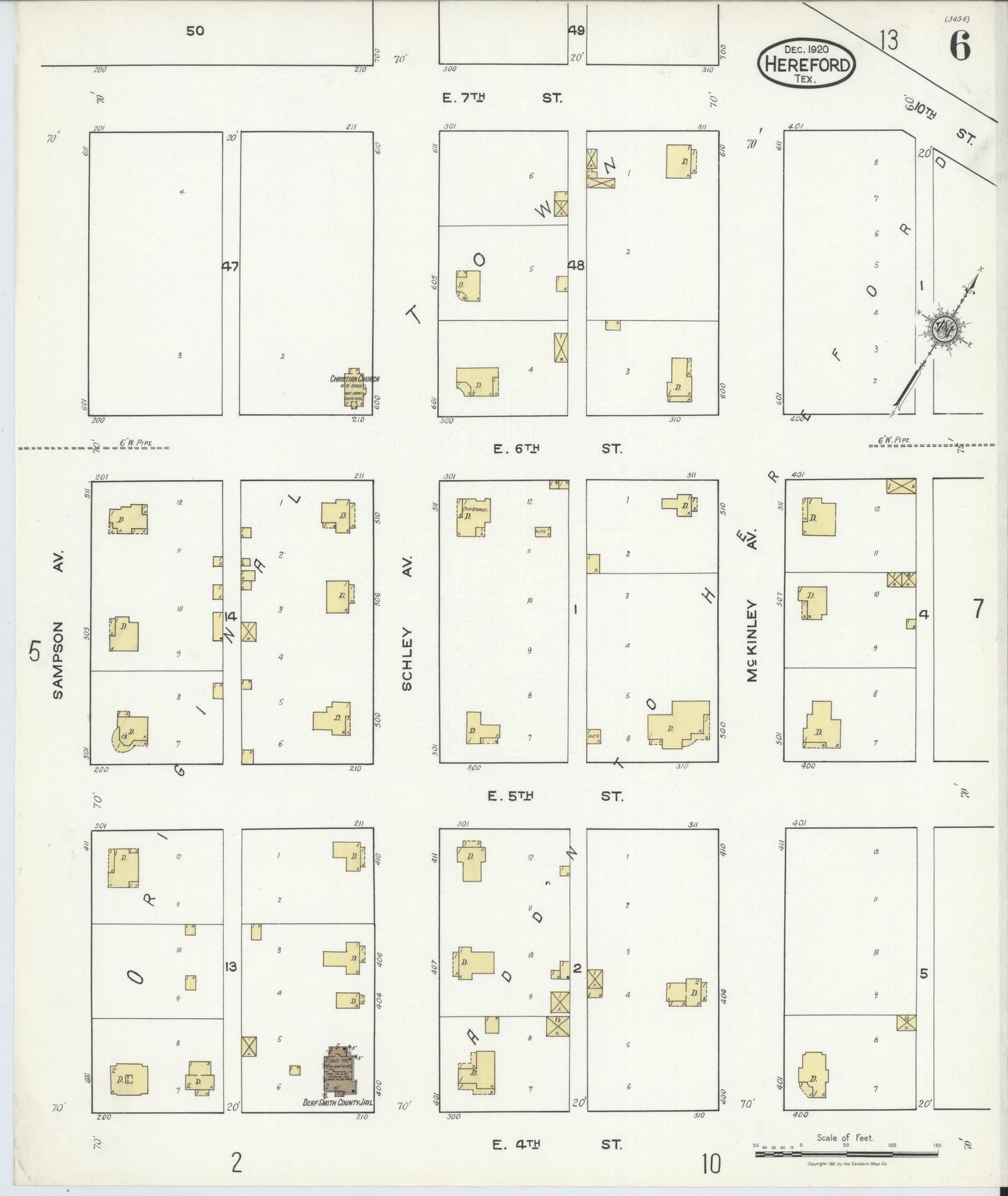 Sanborn Fire Insurance Map from Hereford, Deaf Smith County, Texas (1920), Sheet #0006 - Complete Map Set gallery image, historic Sanborn map, vintage wall art, Texas Texas