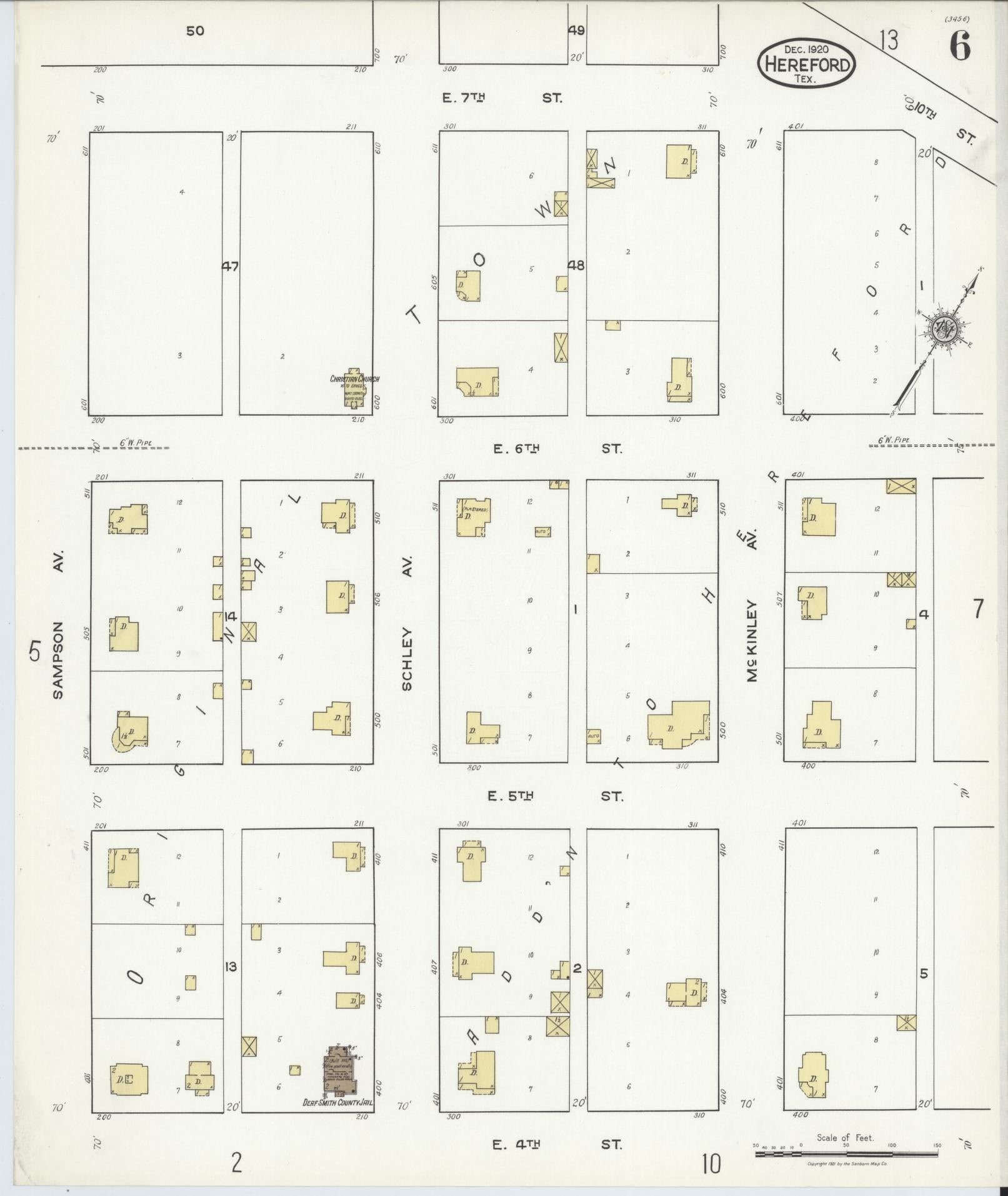 Sanborn Fire Insurance Map from Hereford, Deaf Smith County, Texas (1920), Sheet #0006 - Complete Map Set gallery image, historic Sanborn map, vintage wall art, Texas Texas