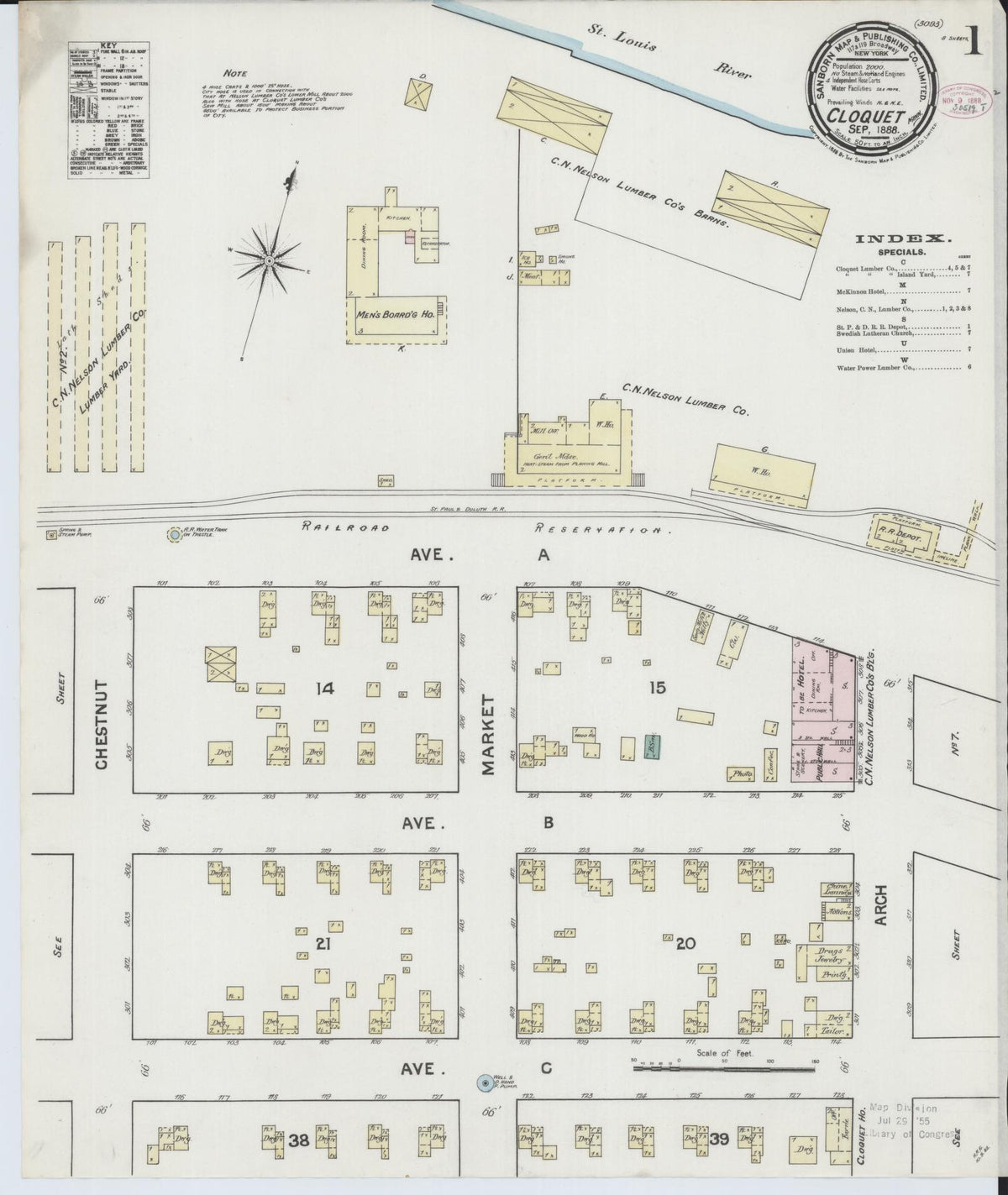 Sanborn Fire Insurance Map from Cloquet, Carlton County, Minnesota (1888), Sheet #0001 - Complete Map Set gallery image, historic Sanborn map, vintage wall art, Minnesota Minnesota