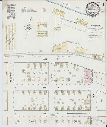 Sanborn Fire Insurance Map from Cloquet, Carlton County, Minnesota (1888), Sheet #0001 - Complete Map Set gallery image, historic Sanborn map, vintage wall art, Minnesota Minnesota