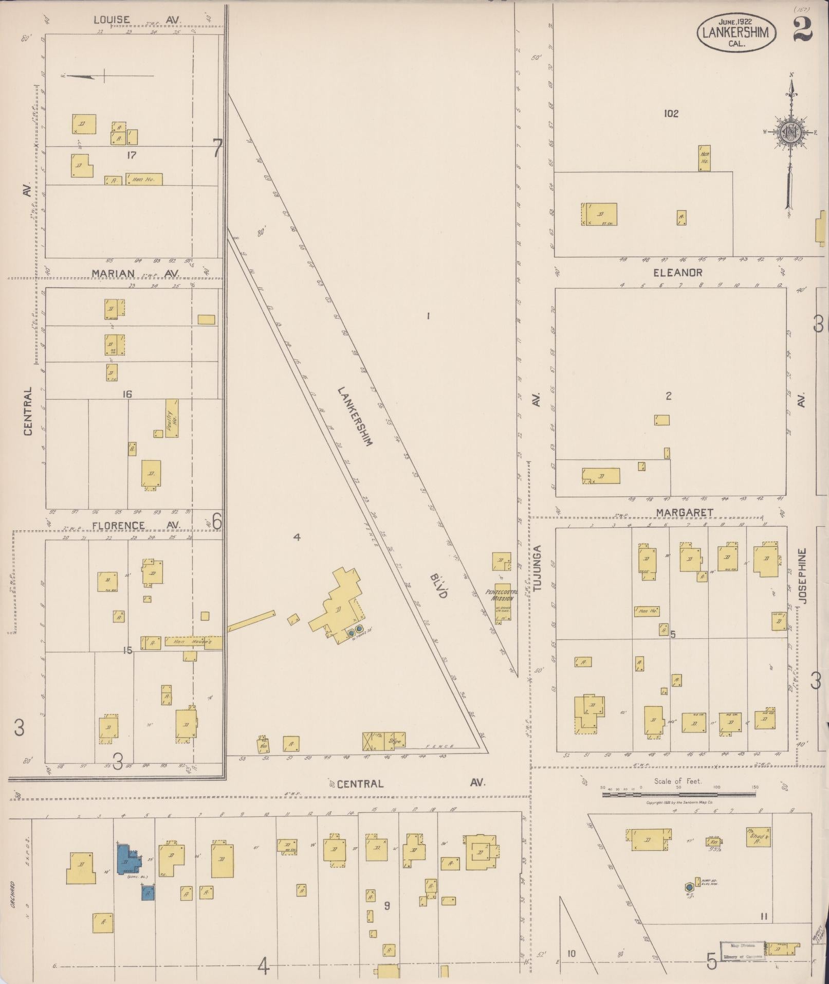 Sanborn Fire Insurance Map from Lankershim, Los Angeles County, California (1922), Sheet #0002 - Historic Sanborn Fire Insurance Map Print, vintage old map wall art, antique decor, genealogy gift, California California map