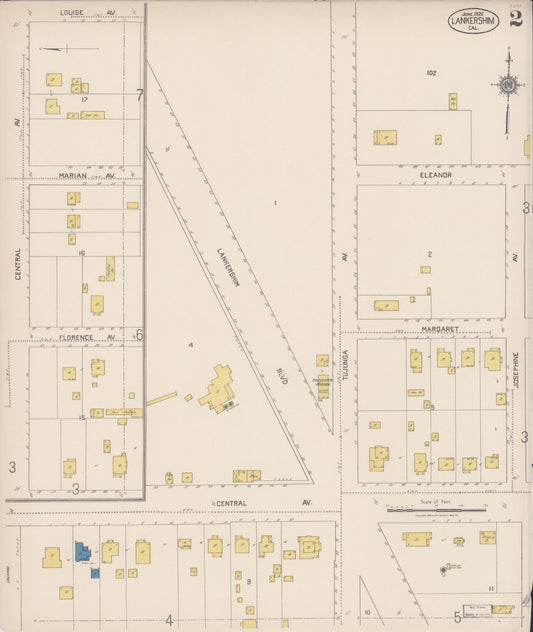 Sanborn Fire Insurance Map from Lankershim, Los Angeles County, California (1922), Sheet #0002 - Historic Sanborn Fire Insurance Map Print, vintage old map wall art, antique decor, genealogy gift, California California map