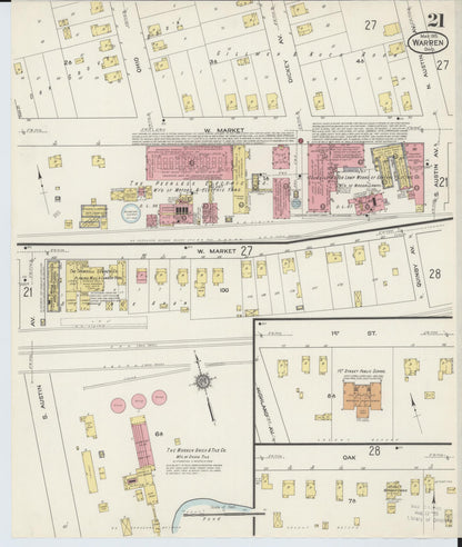 Sanborn Fire Insurance Map from Warren, Trumbull County, Ohio (1915), Sheet #0021 - Historic Sanborn Fire Insurance Map Print, vintage old map wall art, antique decor, genealogy gift, Ohio Ohio map