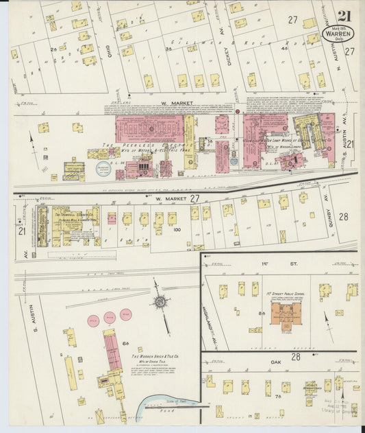 Sanborn Fire Insurance Map from Warren, Trumbull County, Ohio (1915), Sheet #0021 - Historic Sanborn Fire Insurance Map Print, vintage old map wall art, antique decor, genealogy gift, Ohio Ohio map