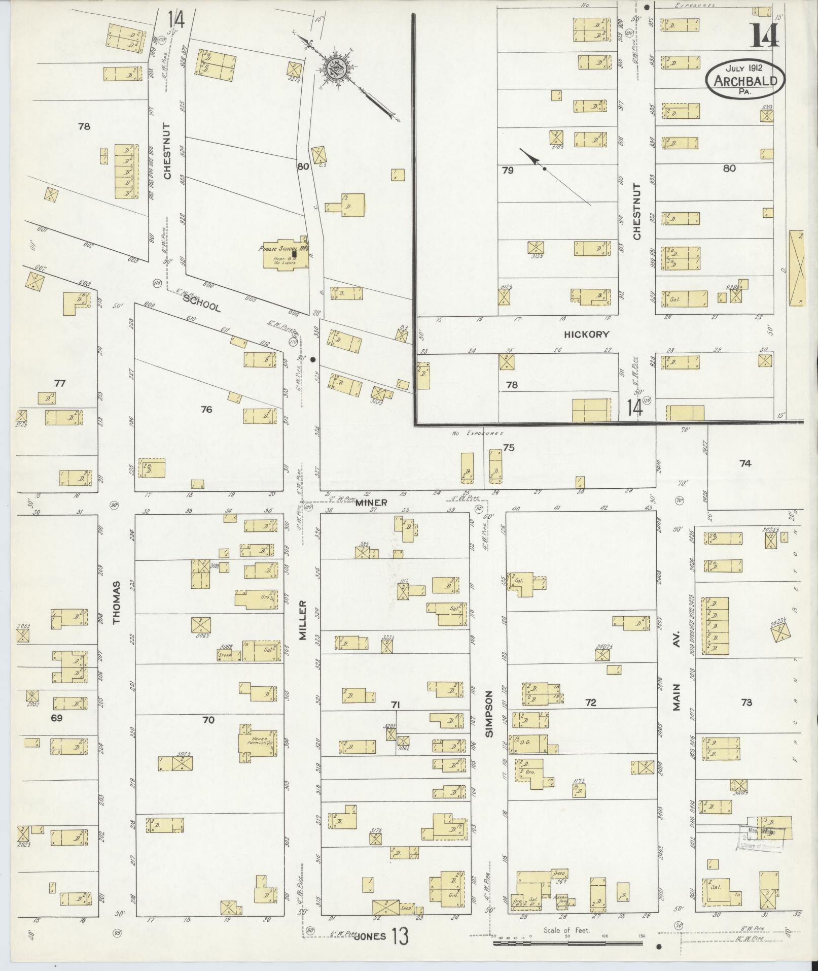 Sanborn Fire Insurance Map from Archbald, Lackawanna County, Pennsylvania (1912), Sheet #0014 - Historic Sanborn Fire Insurance Map Print, vintage old map wall art, antique decor, genealogy gift, Pennsylvania Pennsylvania map