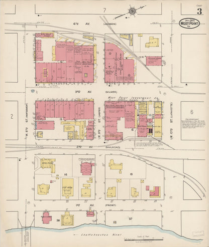 Sanborn Fire Insurance Map from West Point, Troup County, Georgia (1922), Sheet #0003 - Complete Map Set gallery image, historic Sanborn map, vintage wall art, Alabama Alabama