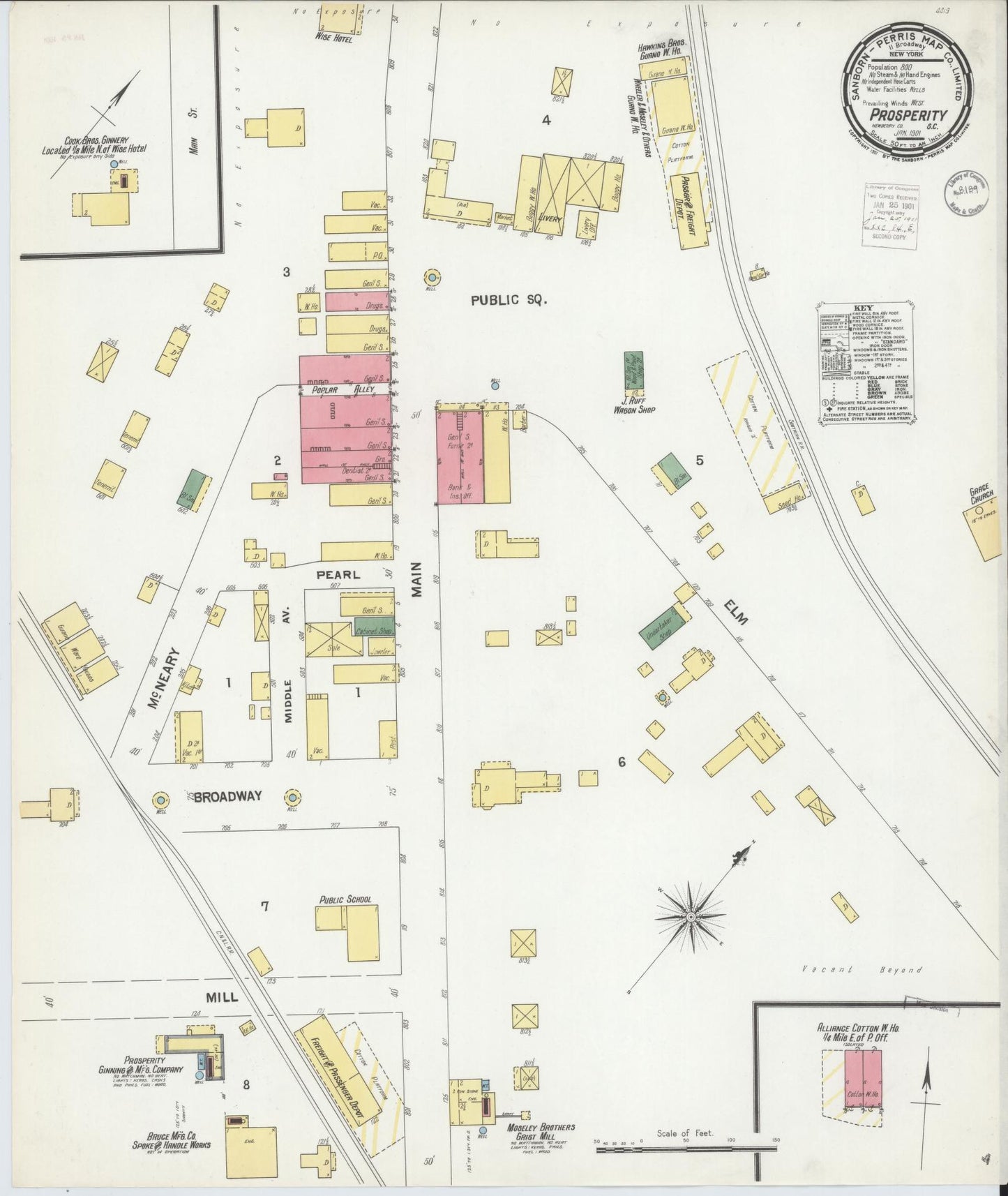 Sanborn Fire Insurance Map from Prosperity, Newberry County, South Carolina (1901), Sheet #0001 - Historic Sanborn Fire Insurance Map Print, vintage old map wall art, antique decor, genealogy gift, South Carolina South Carolina map