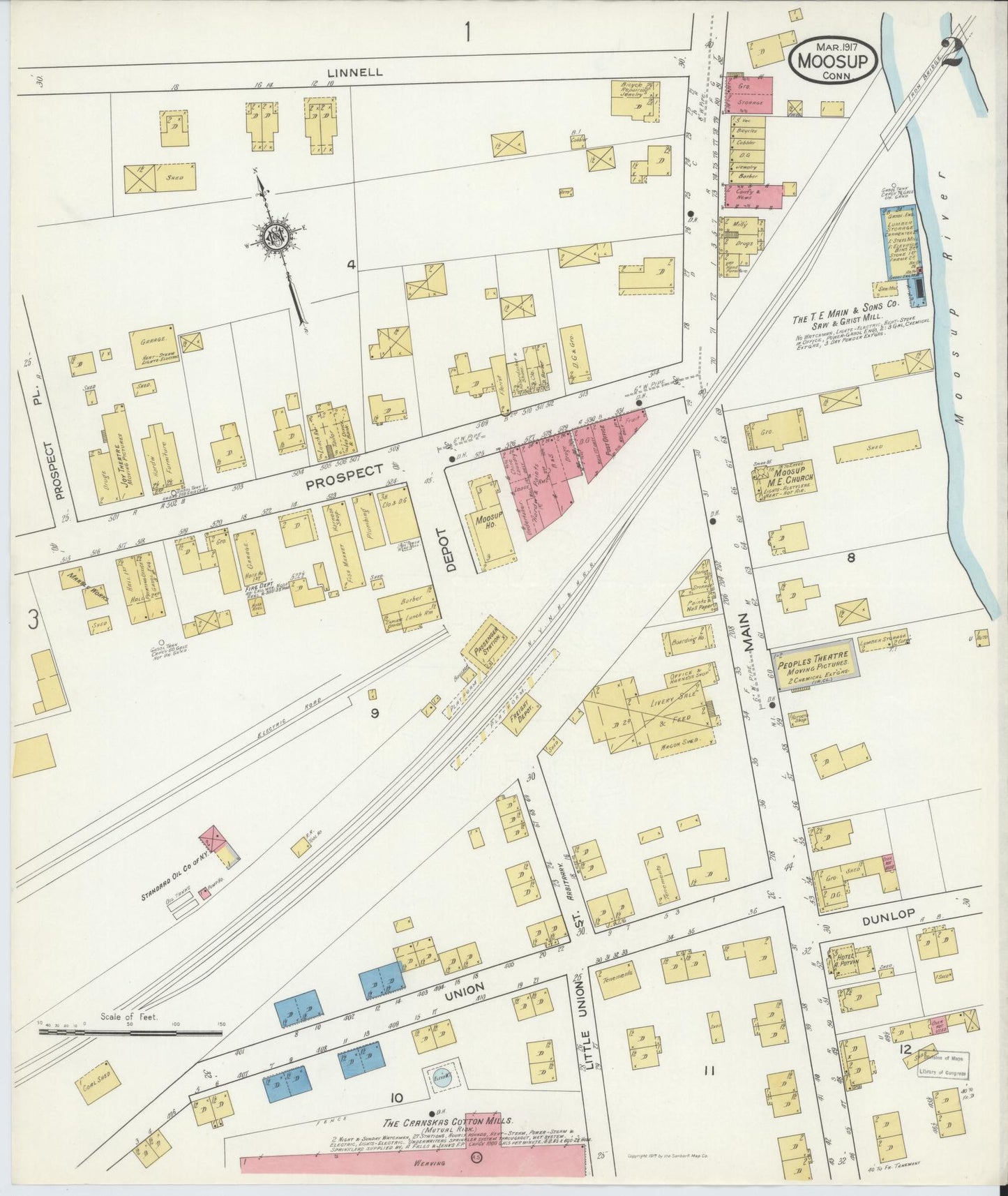 Sanborn Fire Insurance Map from Moosup, Windham County, Connecticut (1917), Sheet #0002 - Complete Map Set gallery image, historic Sanborn map, vintage wall art, Connecticut Connecticut