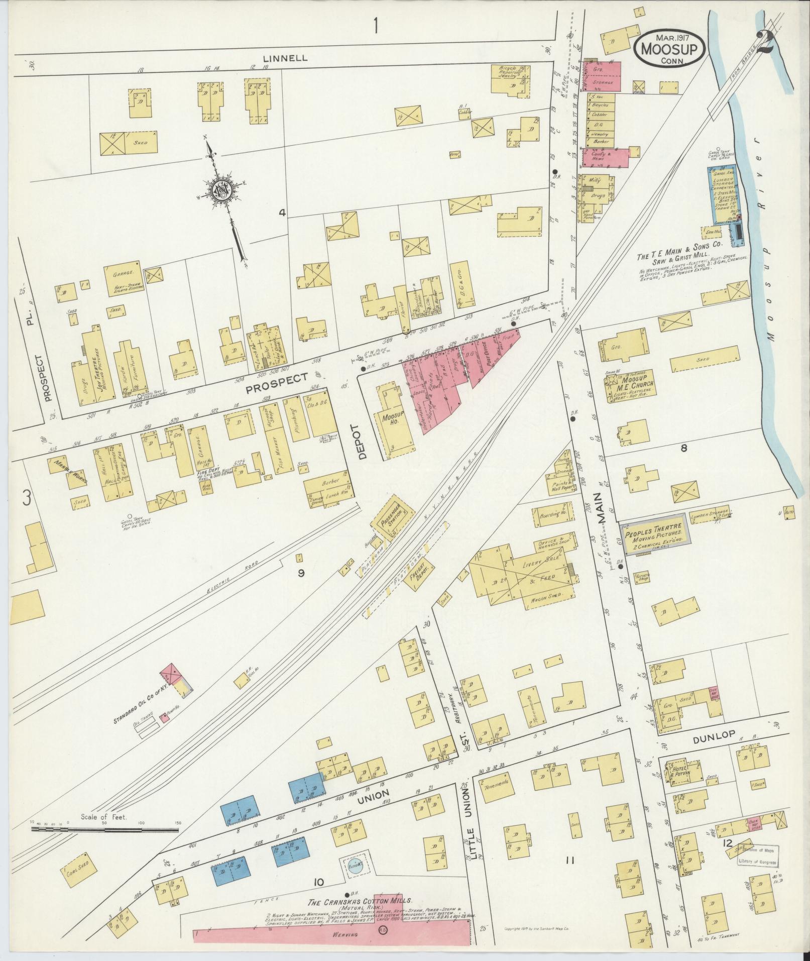 Sanborn Fire Insurance Map from Moosup, Windham County, Connecticut (1917), Sheet #0002 - Complete Map Set gallery image, historic Sanborn map, vintage wall art, Connecticut Connecticut
