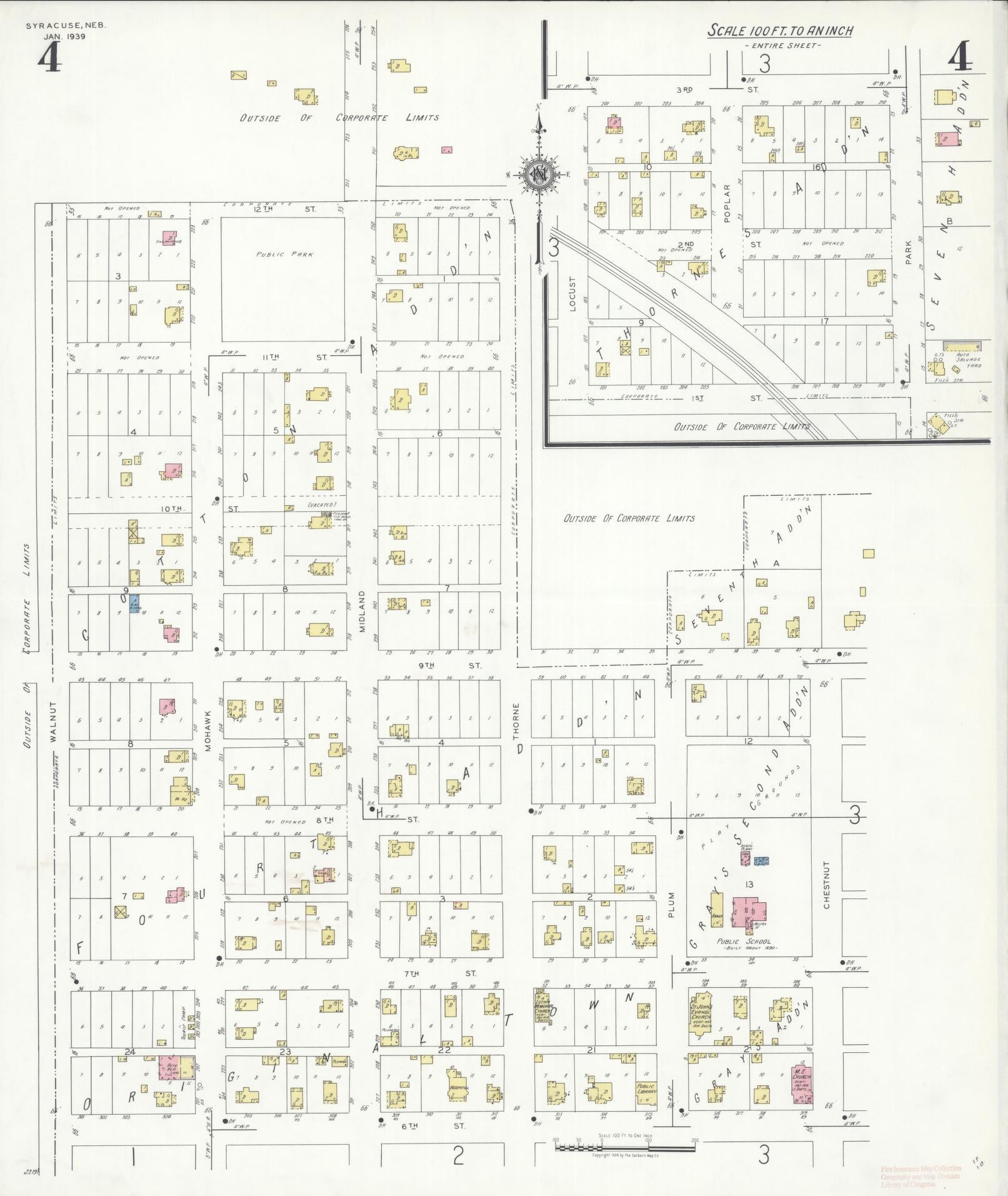 Sanborn Fire Insurance Map from Syracuse, Otoe County, Nebraska (1939), Sheet #0004 - Complete Map Set gallery image, historic Sanborn map, vintage wall art, Nebraska Nebraska