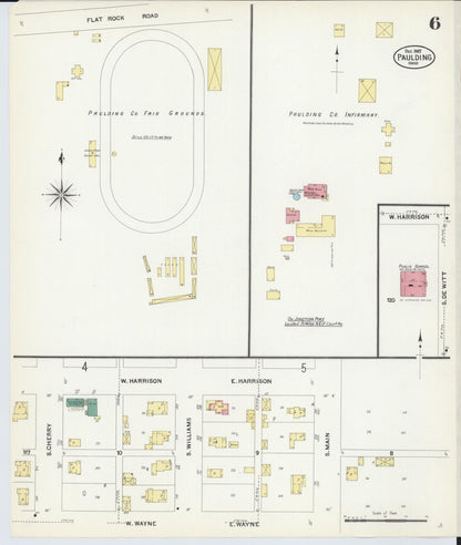 Sanborn Fire Insurance Map from Paulding, Paulding County, Ohio (1907), Sheet #0006 - Historic Sanborn Fire Insurance Map Print, vintage old map wall art, antique decor, genealogy gift, Ohio Ohio map