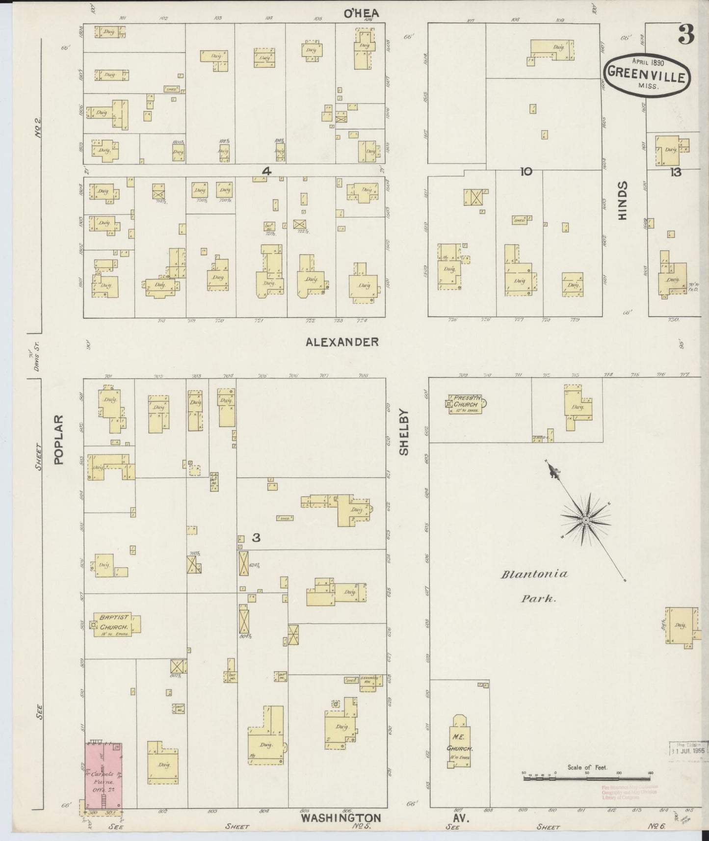 Sanborn Fire Insurance Map from Greenville, Washington County, Mississippi (1890), Sheet #0003 - Historic Sanborn Fire Insurance Map Print, vintage old map wall art, antique decor, genealogy gift, Mississippi Mississippi map