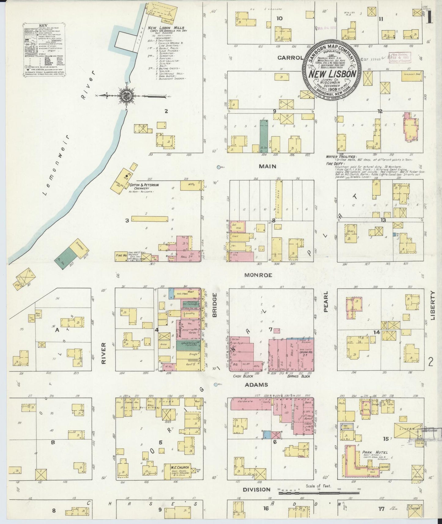 Sanborn Fire Insurance Map from New Lisbon, Juneau County, Wisconsin (1909), Sheet #0001 - Complete Map Set gallery image, historic Sanborn map, vintage wall art, Wisconsin Wisconsin