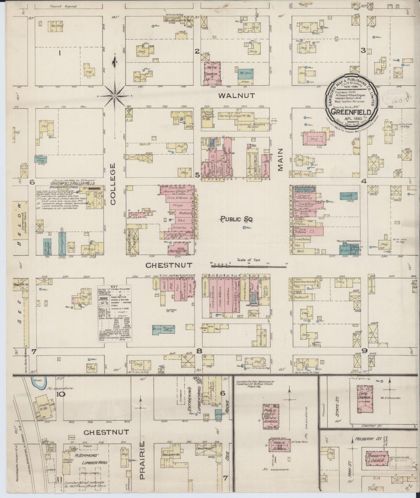 Sanborn Fire Insurance Map from Greenfield, Greene County, Illinois (1885), Sheet #0001 - Historic Sanborn Fire Insurance Map Print, vintage old map wall art, antique decor, genealogy gift, Illinois Illinois map