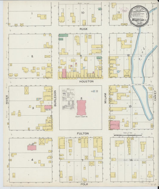 Sanborn Fire Insurance Map from Wharton, Wharton County, Texas (1894), Sheet #0001 - Historic Sanborn Fire Insurance Map Print, vintage old map wall art, antique decor, genealogy gift, Texas Texas map