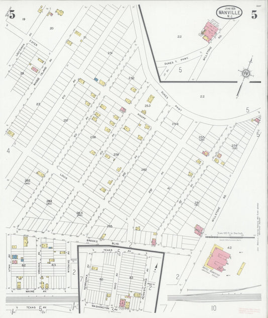 Sanborn Fire Insurance Map from Manville, Somerset County, New Jersey (1928), Sheet #0005 - Historic Sanborn Fire Insurance Map Print, vintage old map wall art, antique decor, genealogy gift, New Jersey New Jersey map
