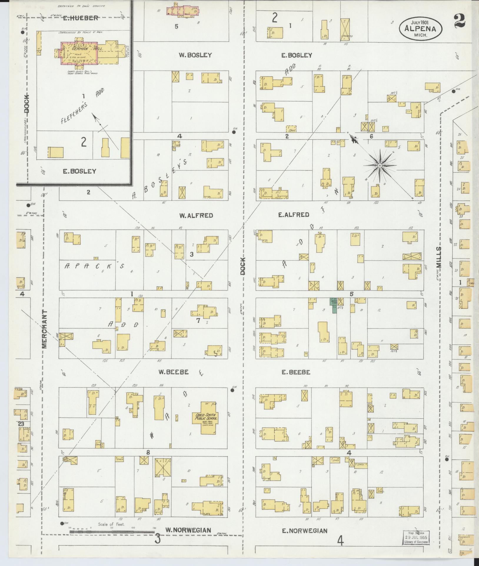 Sanborn Fire Insurance Map from Alpena, Alpena County, Michigan (1901), Sheet #0002 - Historic Sanborn Fire Insurance Map Print, vintage old map wall art, antique decor, genealogy gift, Michigan Michigan map